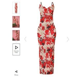Nude Floral Print Plisse Strappy Maxi Dress